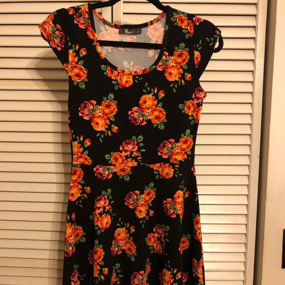 Red & Black Floral Dress
